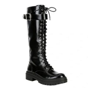 GIANNI BINI Skyscraper Lace Up Lug Sole Platform Tall Boot Patent Leather Size 7